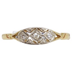 Antique Art Deco 3 Stone Diamond Ring, Two Tone