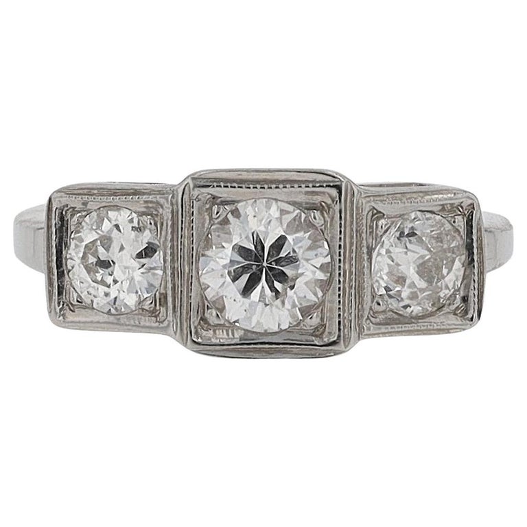 Art Deco 3 Stone Diamond Trinity Antique Engagement Ring For Sale at ...