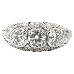 Anillo de diamantes Art Déco con filigrana de 3 piedras y 1,20 ct de platino Original de los años 20