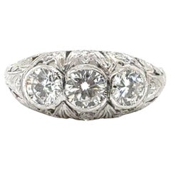 Art Deco 3 Stone Filigree Diamond Ring Mined 1.20ct Platinum Original 1920s Antique Art Deco 3 Stone Filigree Diamond Ring Mined 1.20ct Platinum Original 1920s