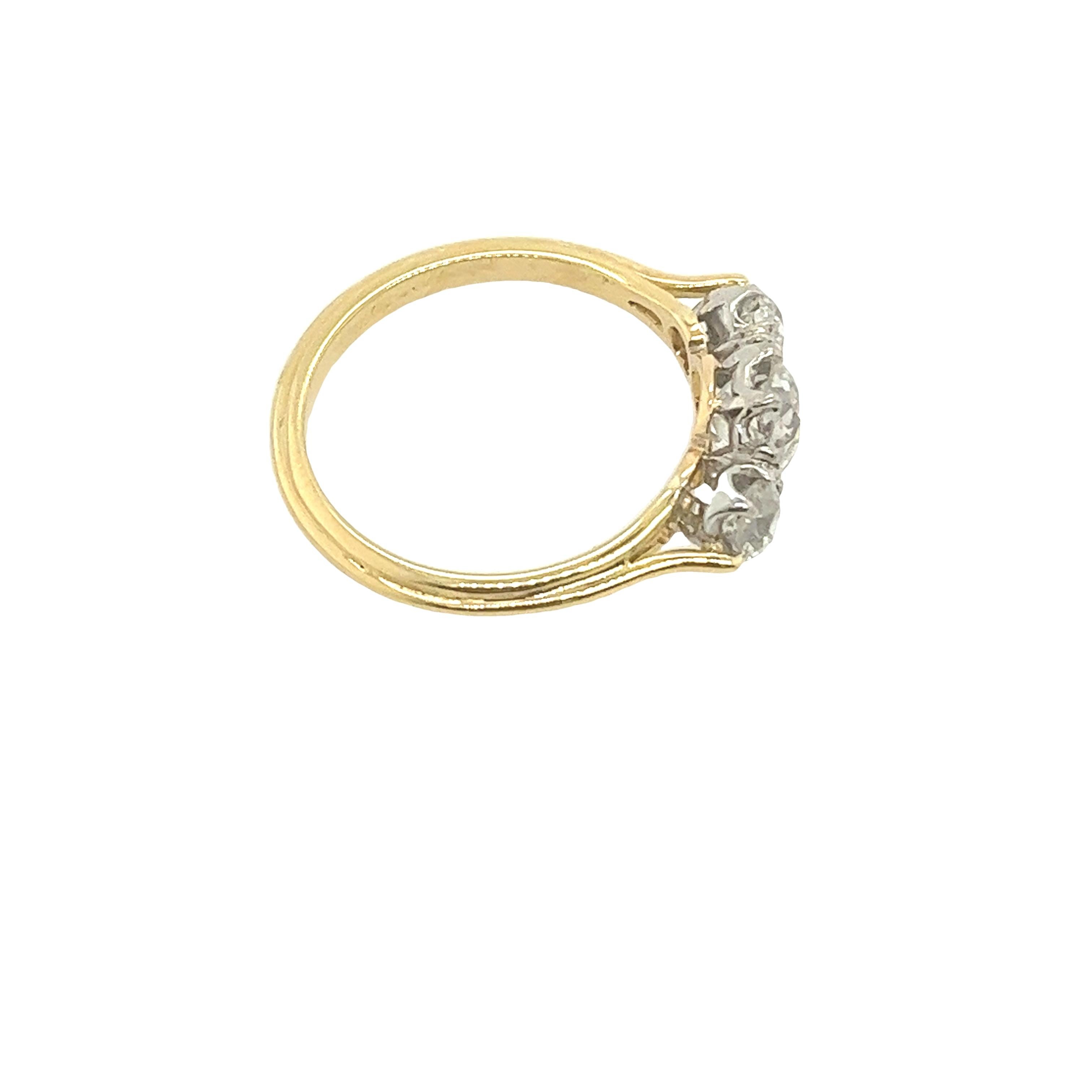 Art Deco 3-Stone Ring, Set With 1.62ct of Old European Cut Diamonds in 18ct Gold 1