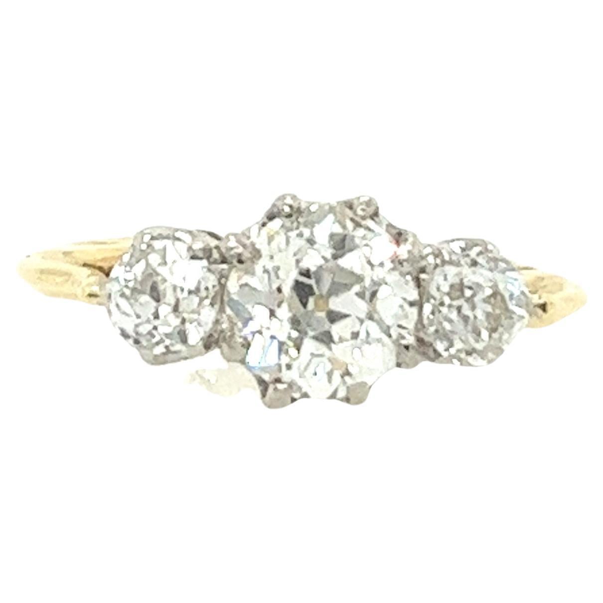 Art Deco 3-Stone Ring, Set With 1.62ct of Old European Cut Diamonds in 18ct Gold