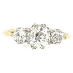 Antique Art Deco 3-Stone Ring, Set With 1.62ct of Old European Cut Diamonds in 18ct Gold