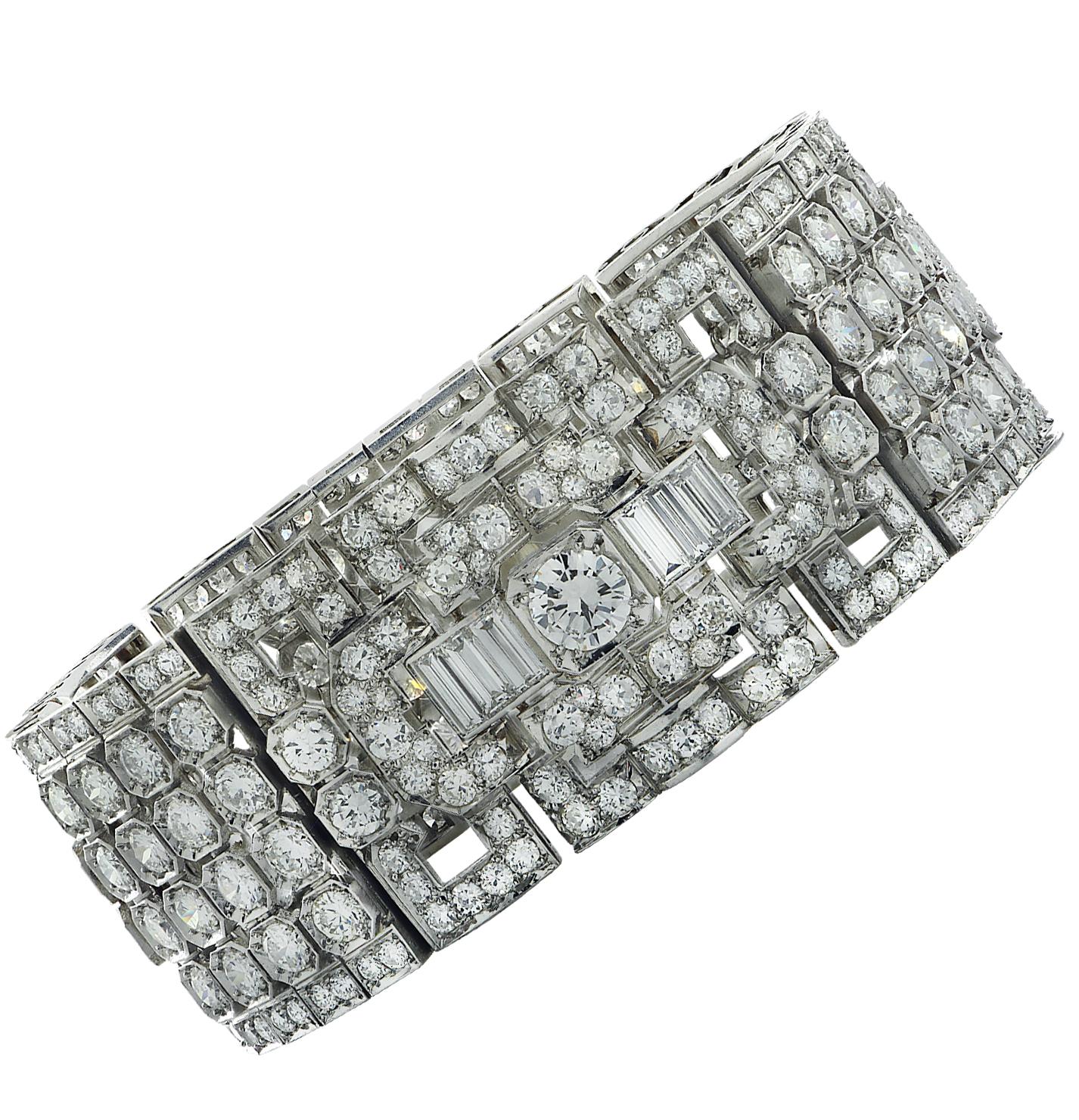 Art Deco 30 Karat Diamant-Armreif-Armband (Alteuropäischer Schliff) im Angebot