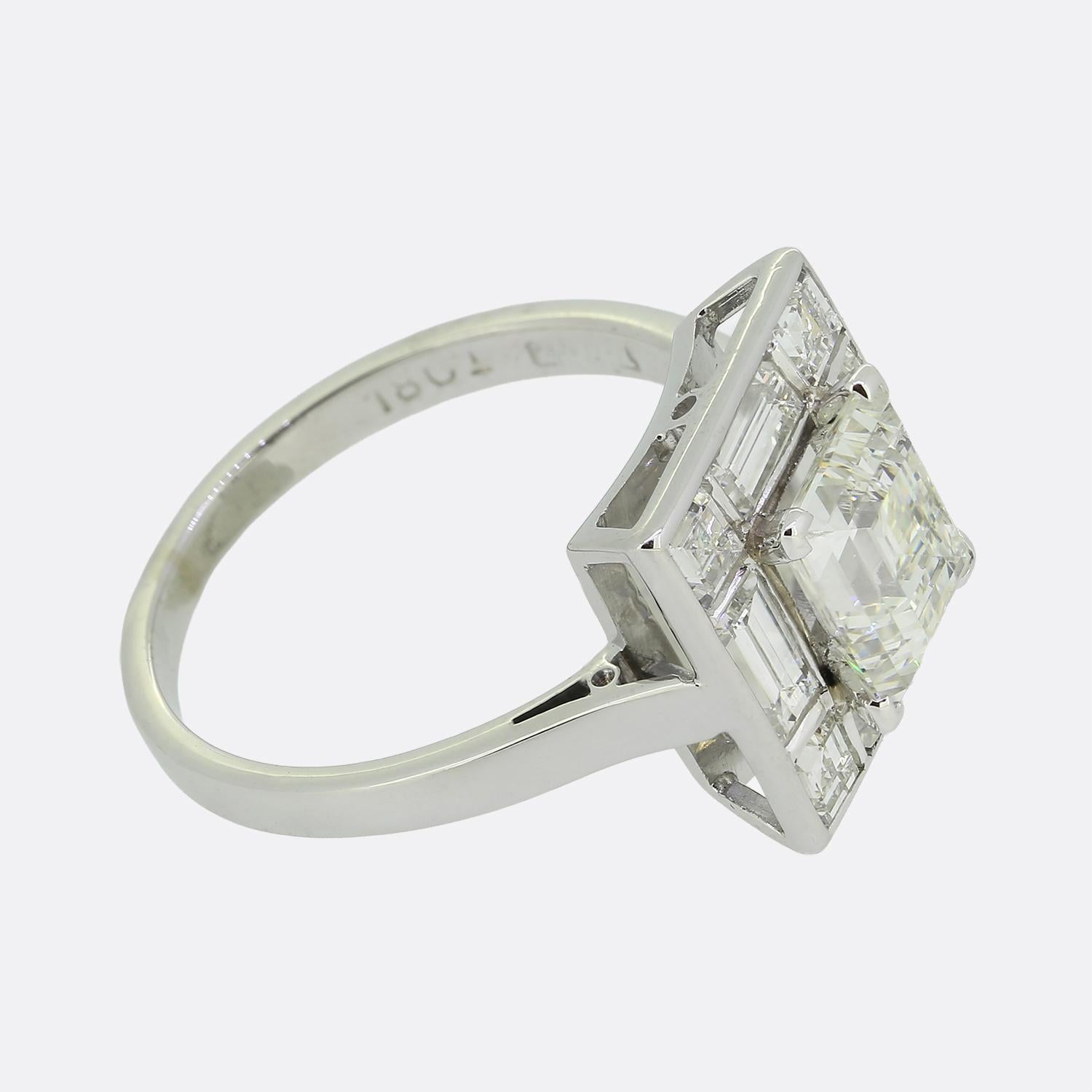Square Cut Art Deco 2.88 Carat Diamond Cluster Ring For Sale