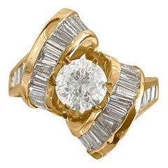Art Deco Style 3.00 Carat Diamond Engagement Ring 14 Karat Yellow Gold
