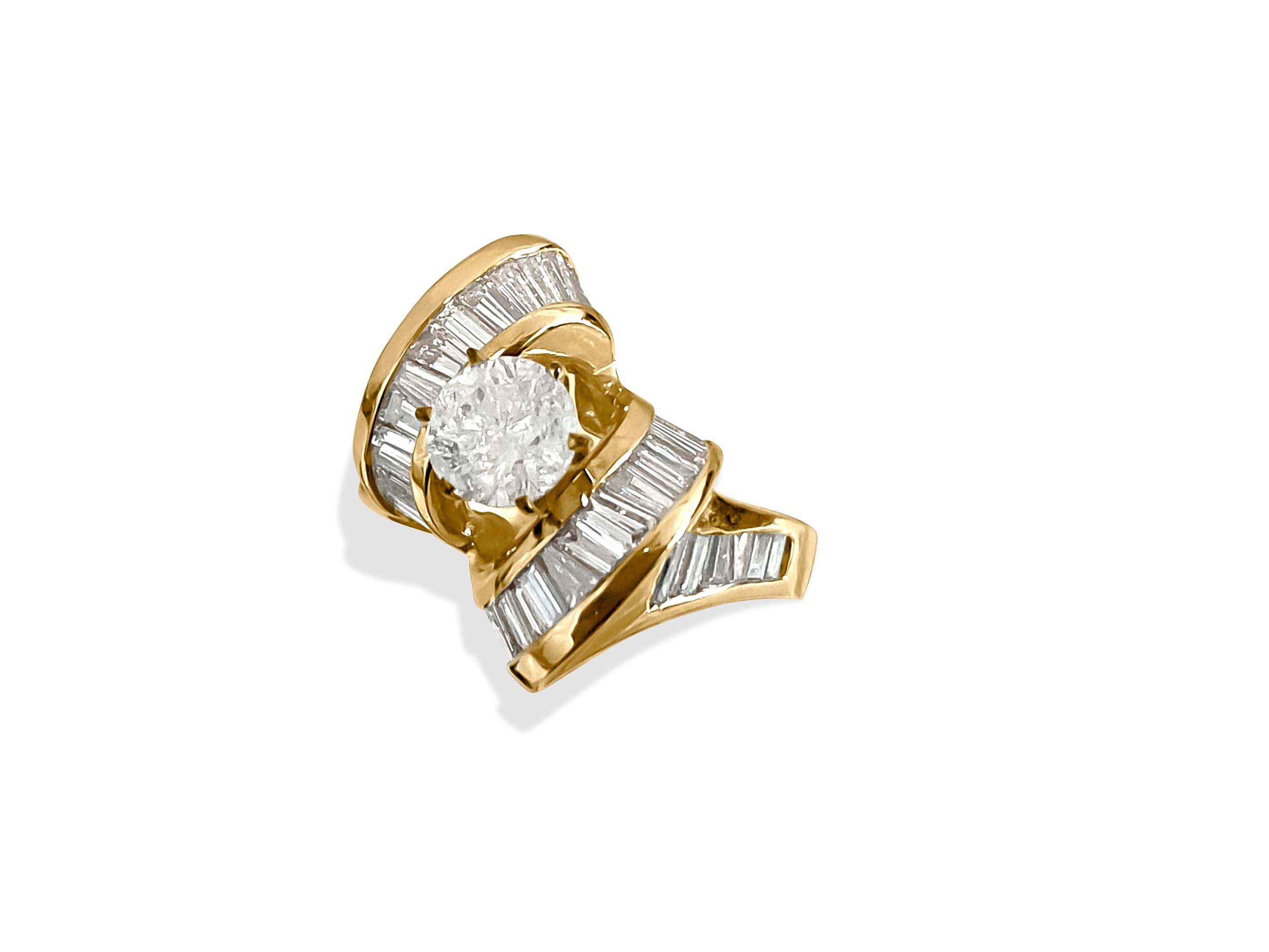 Bague de fiançailles Art déco en or 14 carats avec diamants de 3,00 carats Excellent état - En vente à Miami, FL