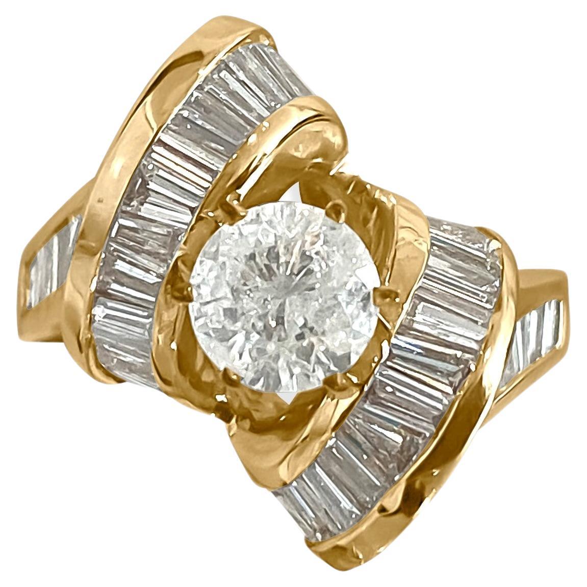 Bague de fiançailles Art déco en or 14 carats avec diamants de 3,00 carats en vente