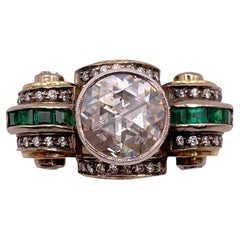 Vintage 3.00 Carat Rose Cut Diamond and Emerald Ring
