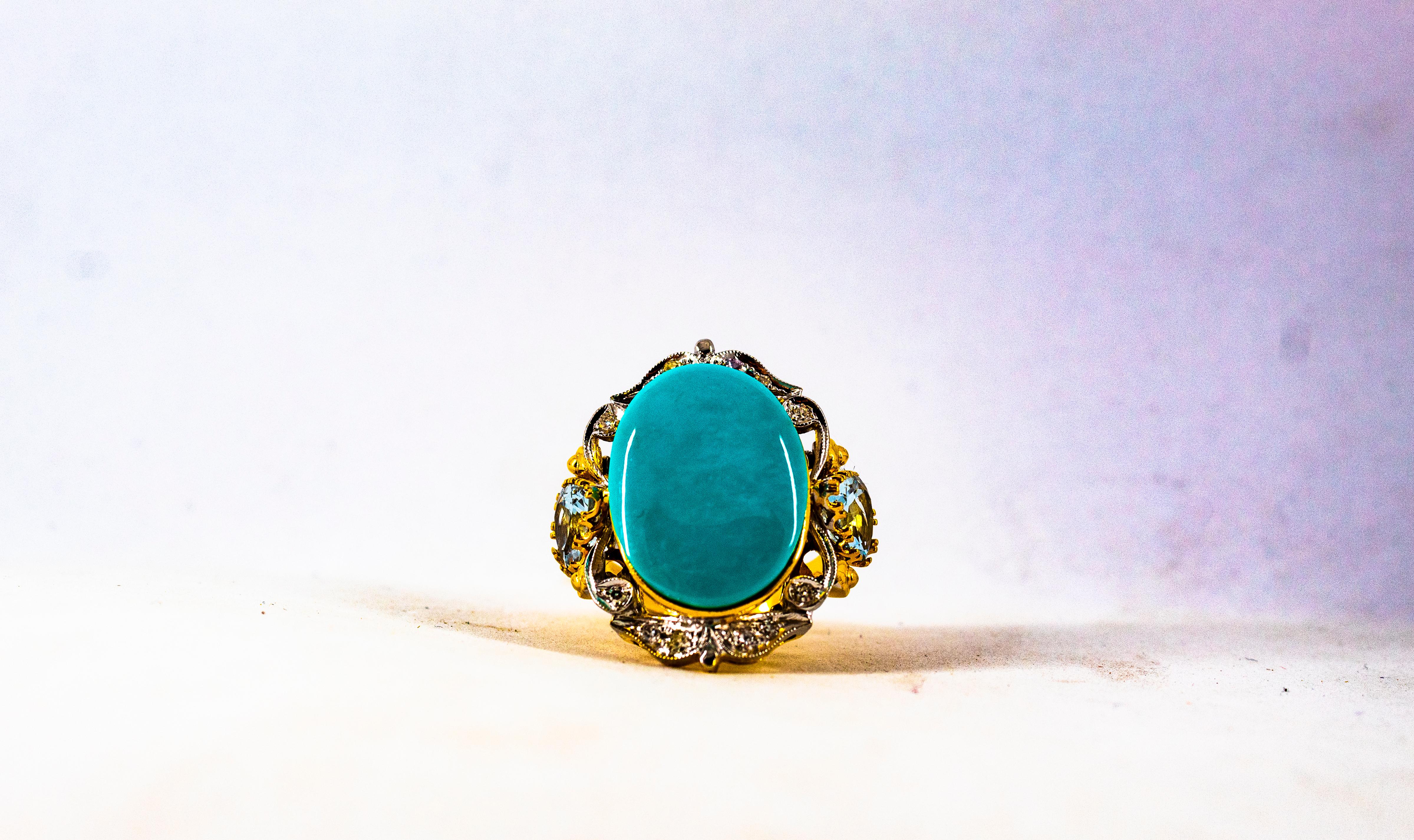 Art Deco Style 3.00 Carat Diamond Aquamarine Turquoise Yellow Gold Cocktail Ring For Sale 5