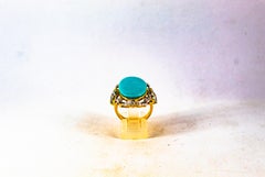 Art Deco Style 3.00 Carat Diamond Aquamarine Turquoise Yellow Gold Cocktail Ring