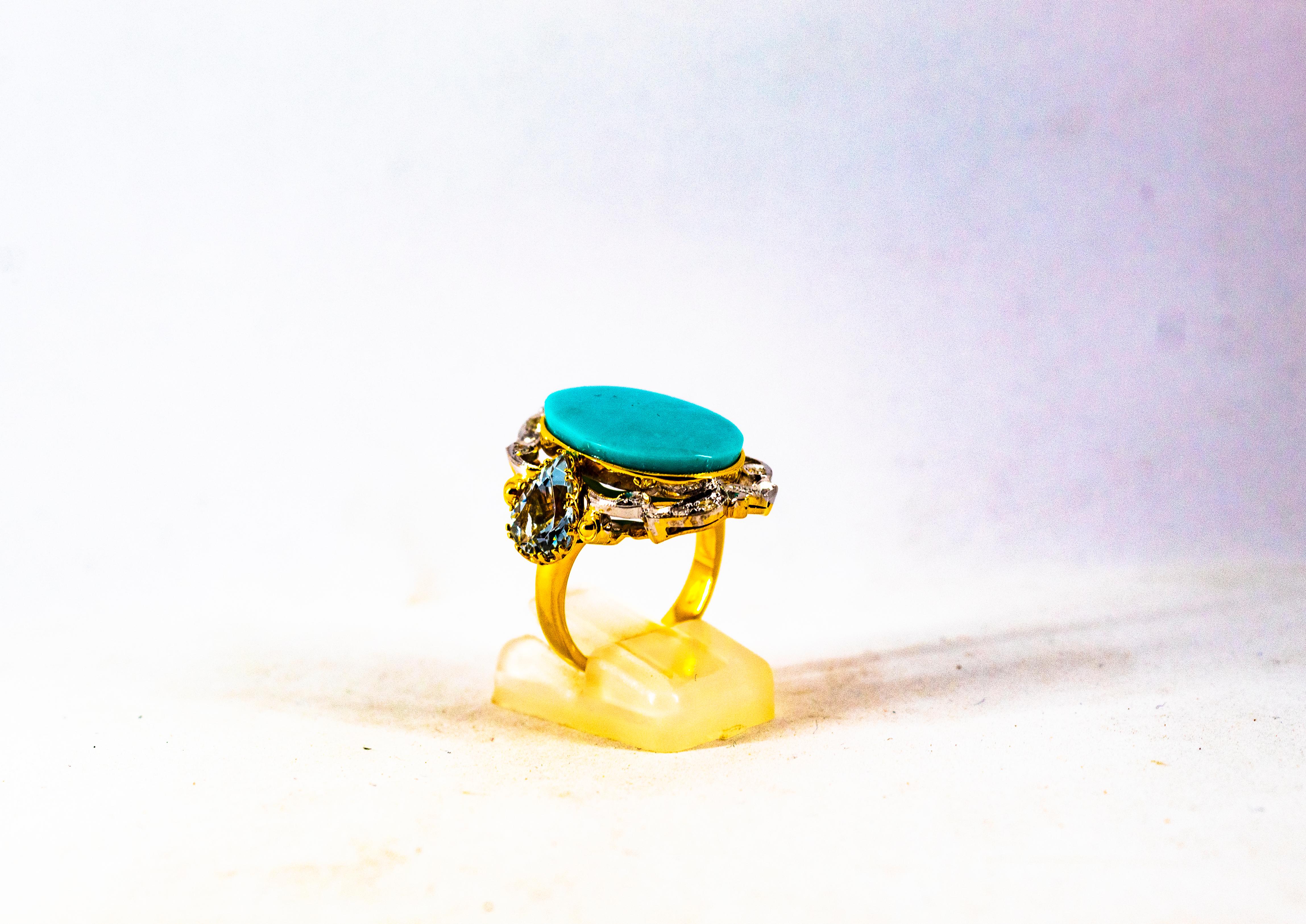 Art Deco Style 3.00 Carat Diamond Aquamarine Turquoise Yellow Gold Cocktail Ring For Sale 3
