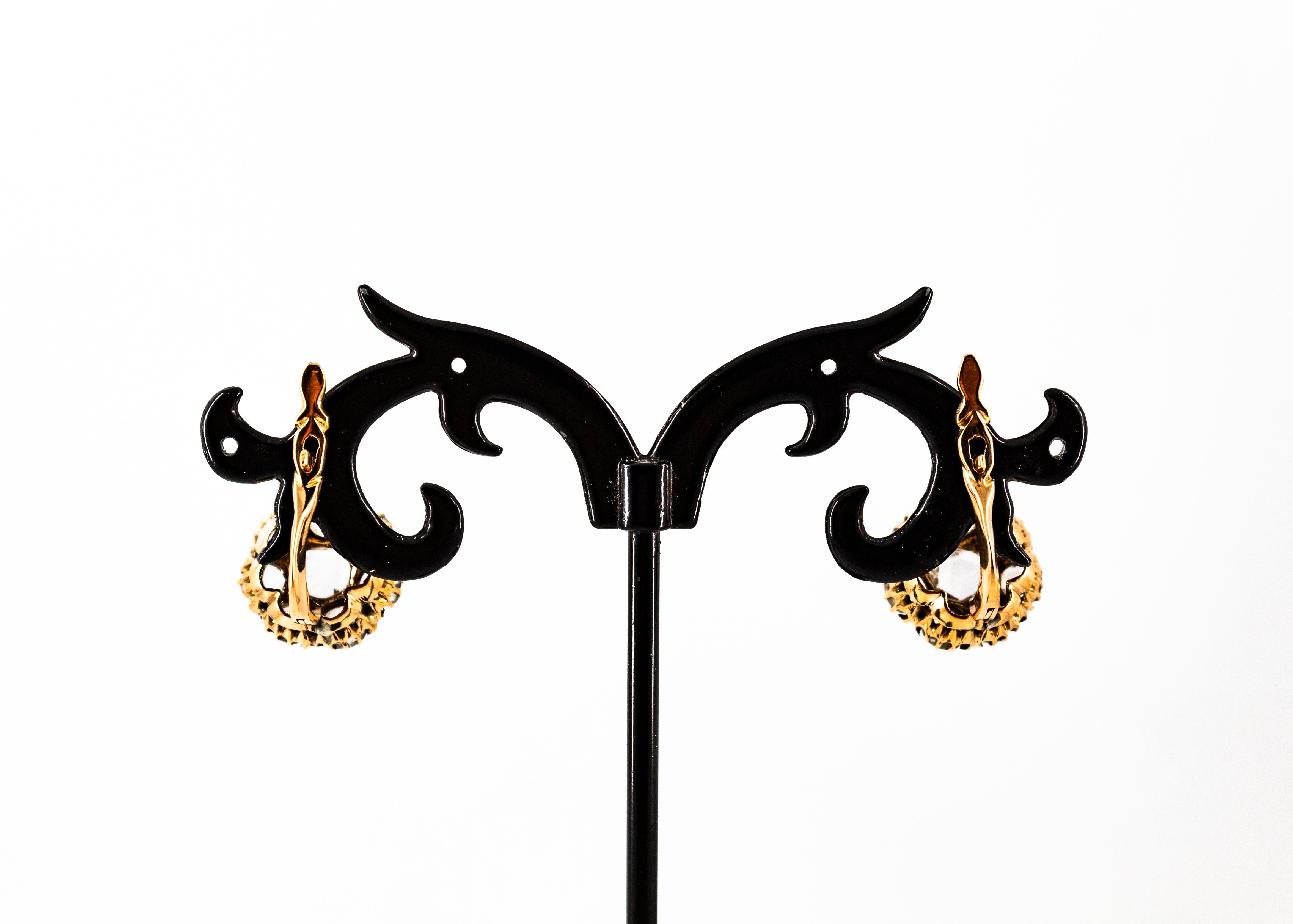 Art Deco Style 3.00 Carat White Rose Cut Diamond Yellow Gold Dangle Earrings For Sale 6