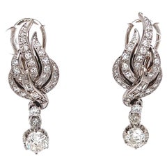 Art Deco 3.00 Carats Diamonds Platinum Clip on Dangle Earrings