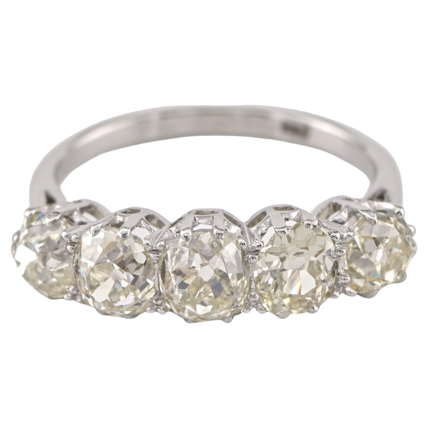 Art Deco 3.00 Ct Diamond Old Mine Five Stone Platinum Ring For Sale