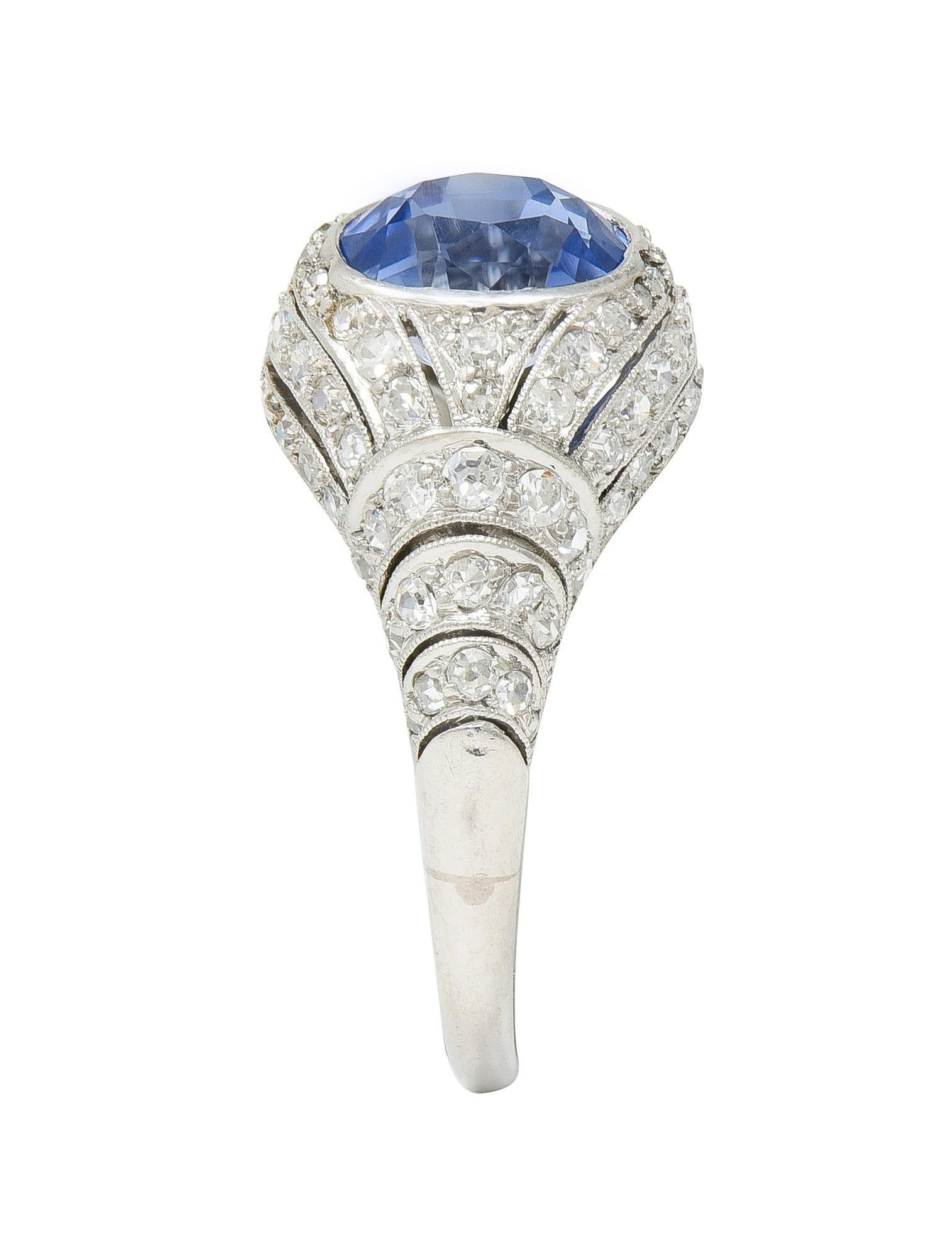 Art Deco 3.00 CTW No Heat Ceylon Sapphire Diamond Platinum Bombé Ring GIA For Sale 5