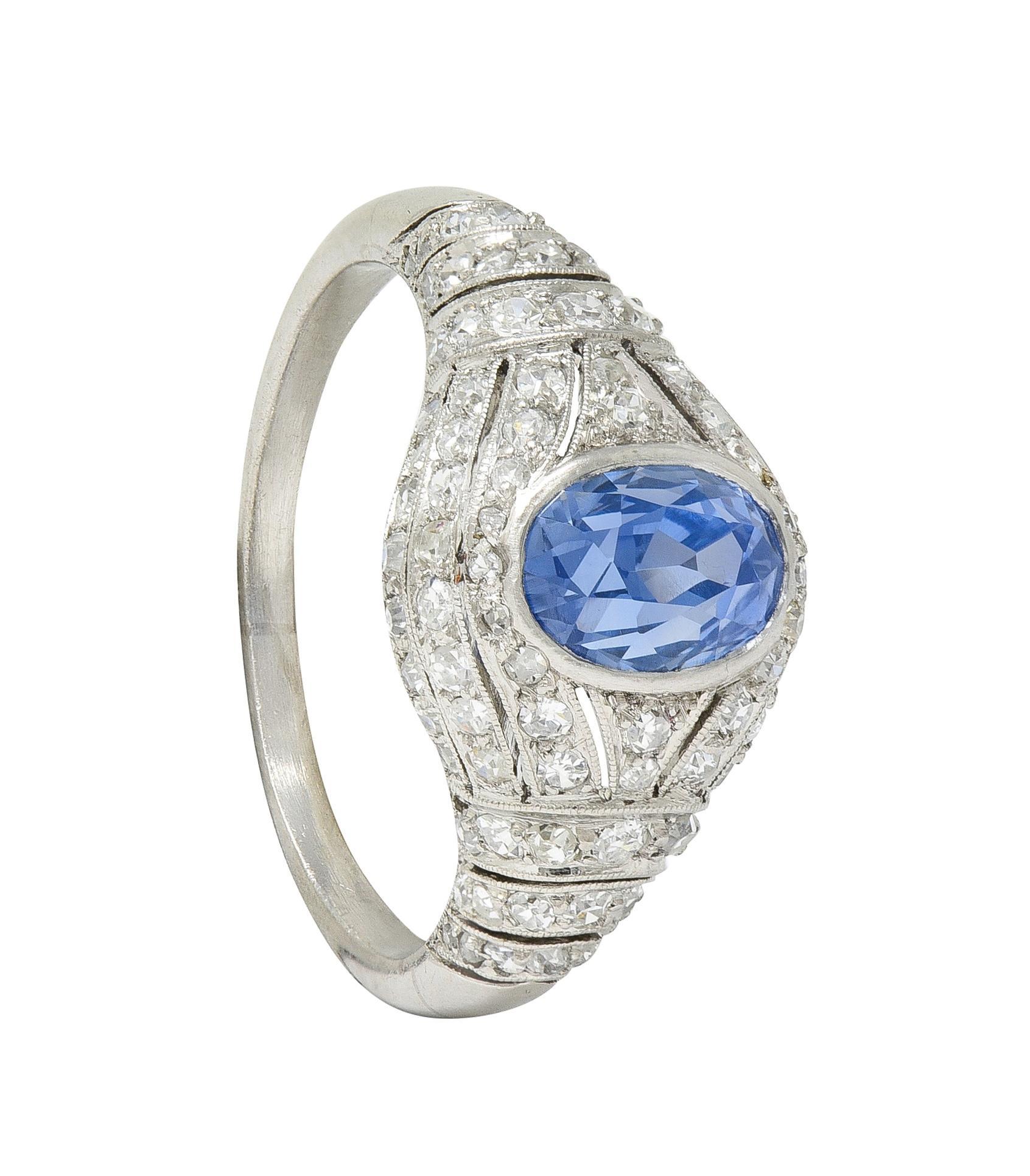 Art Deco 3.00 CTW No Heat Ceylon Sapphire Diamond Platinum Bombé Ring GIA For Sale 6