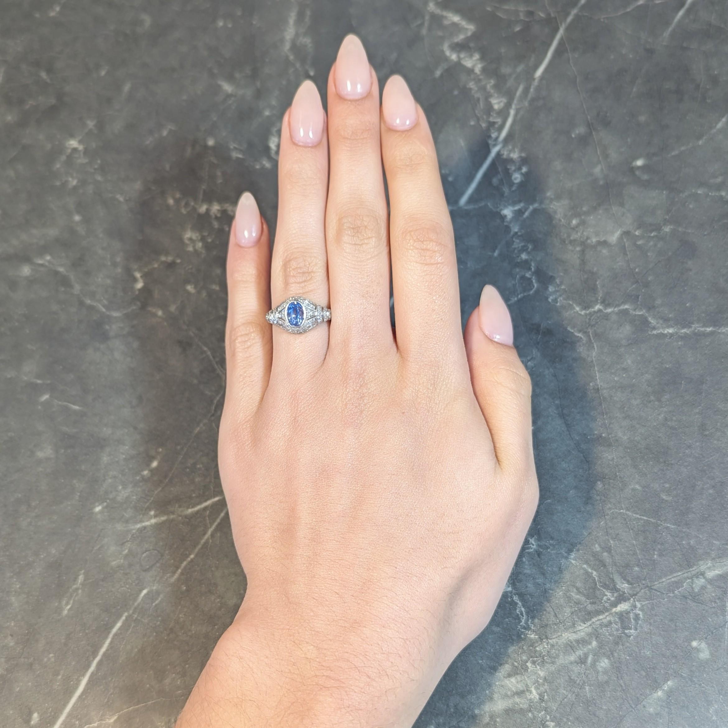 Art Deco 3,00 CTW keine Hitze Ceylon Saphir Diamant Platin Bombé Ring GIA 8