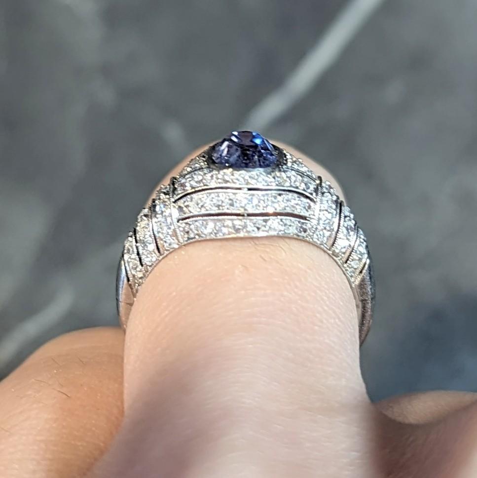 Art Deco 3,00 CTW keine Hitze Ceylon Saphir Diamant Platin Bombé Ring GIA 9