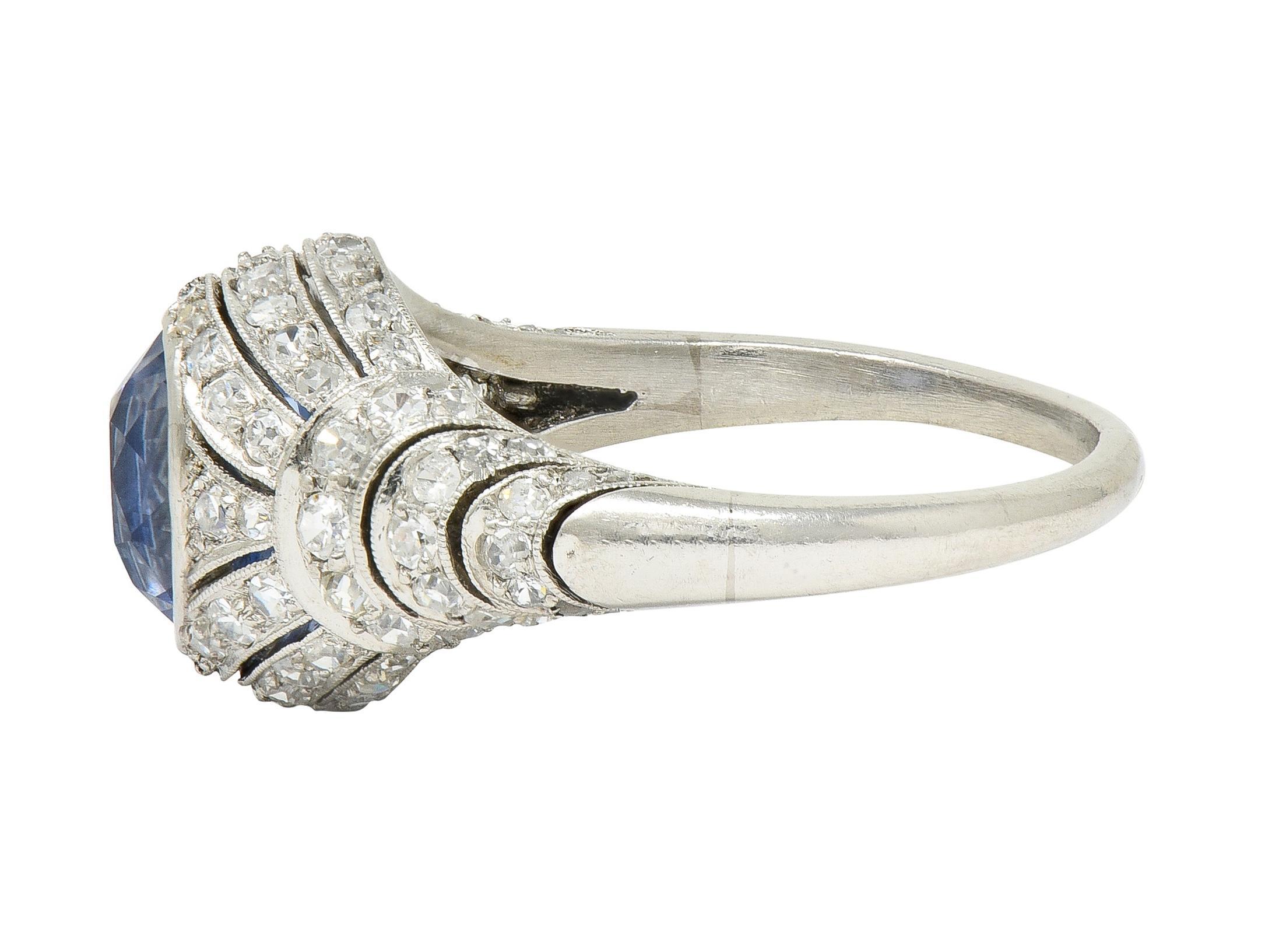 Women's or Men's Art Deco 3.00 CTW No Heat Ceylon Sapphire Diamond Platinum Bombé Ring GIA For Sale