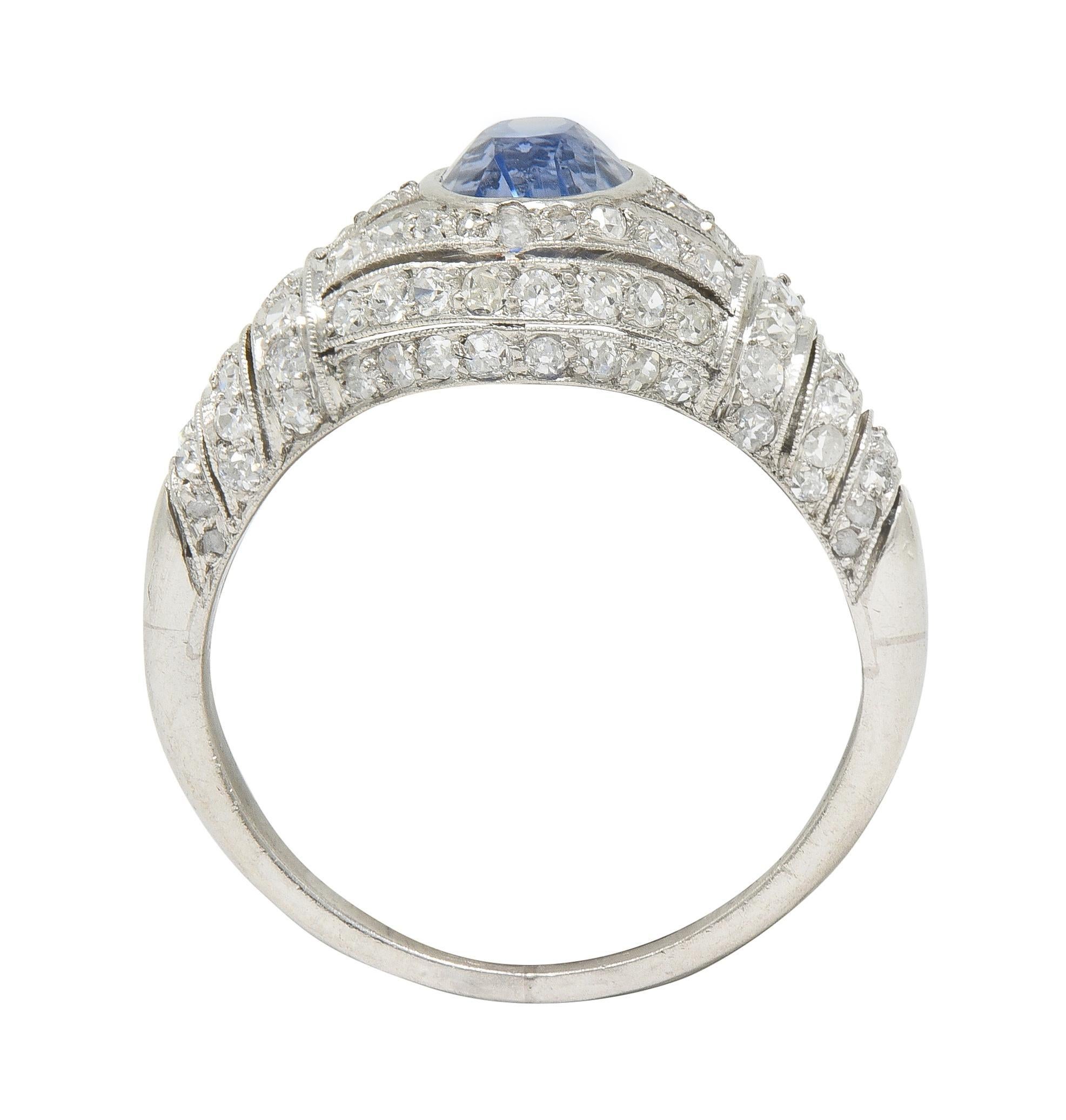 Art Deco 3.00 CTW No Heat Ceylon Sapphire Diamond Platinum Bombé Ring GIA For Sale 3