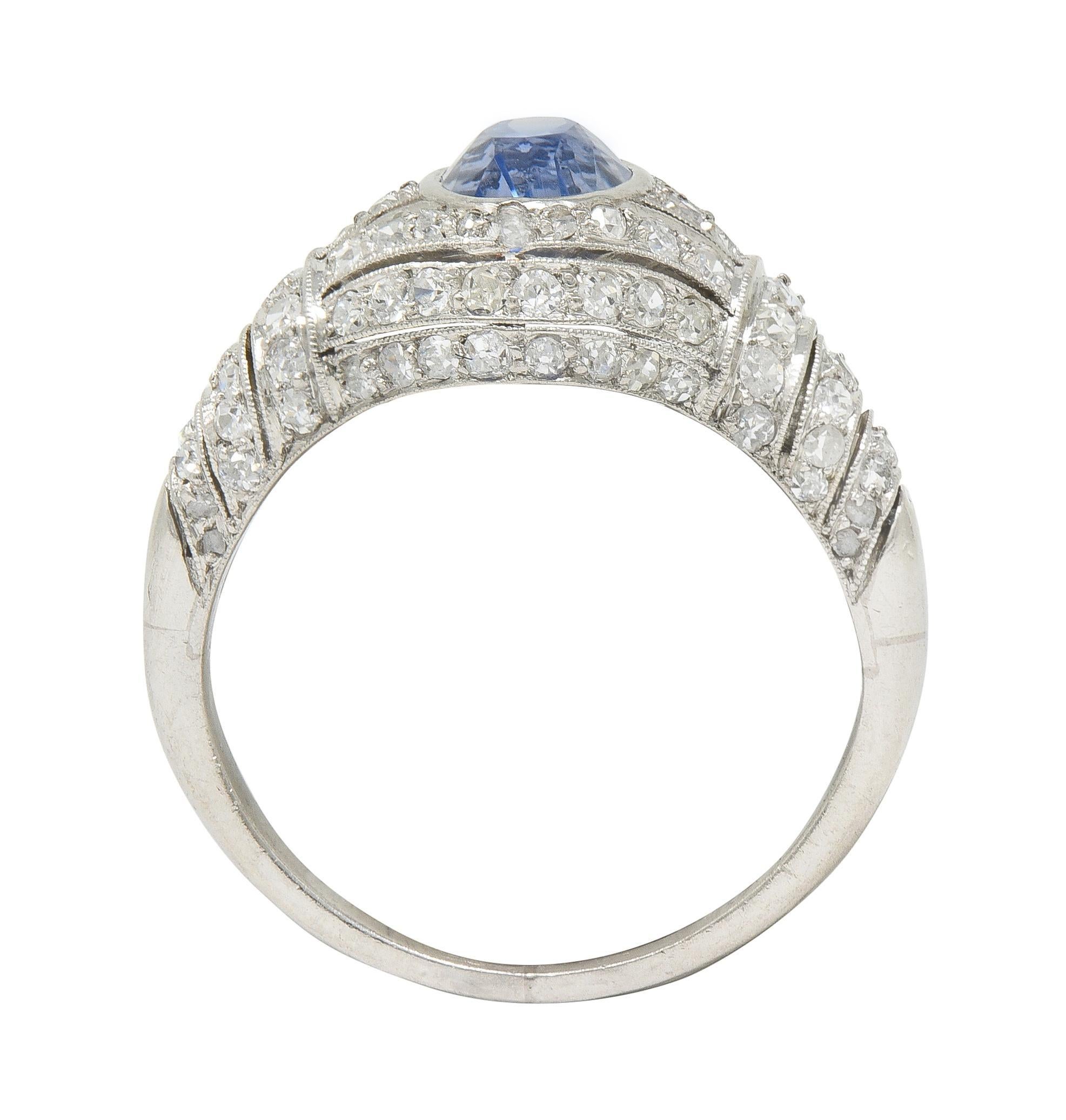 Art Deco 3,00 CTW keine Hitze Ceylon Saphir Diamant Platin Bombé Ring GIA 3