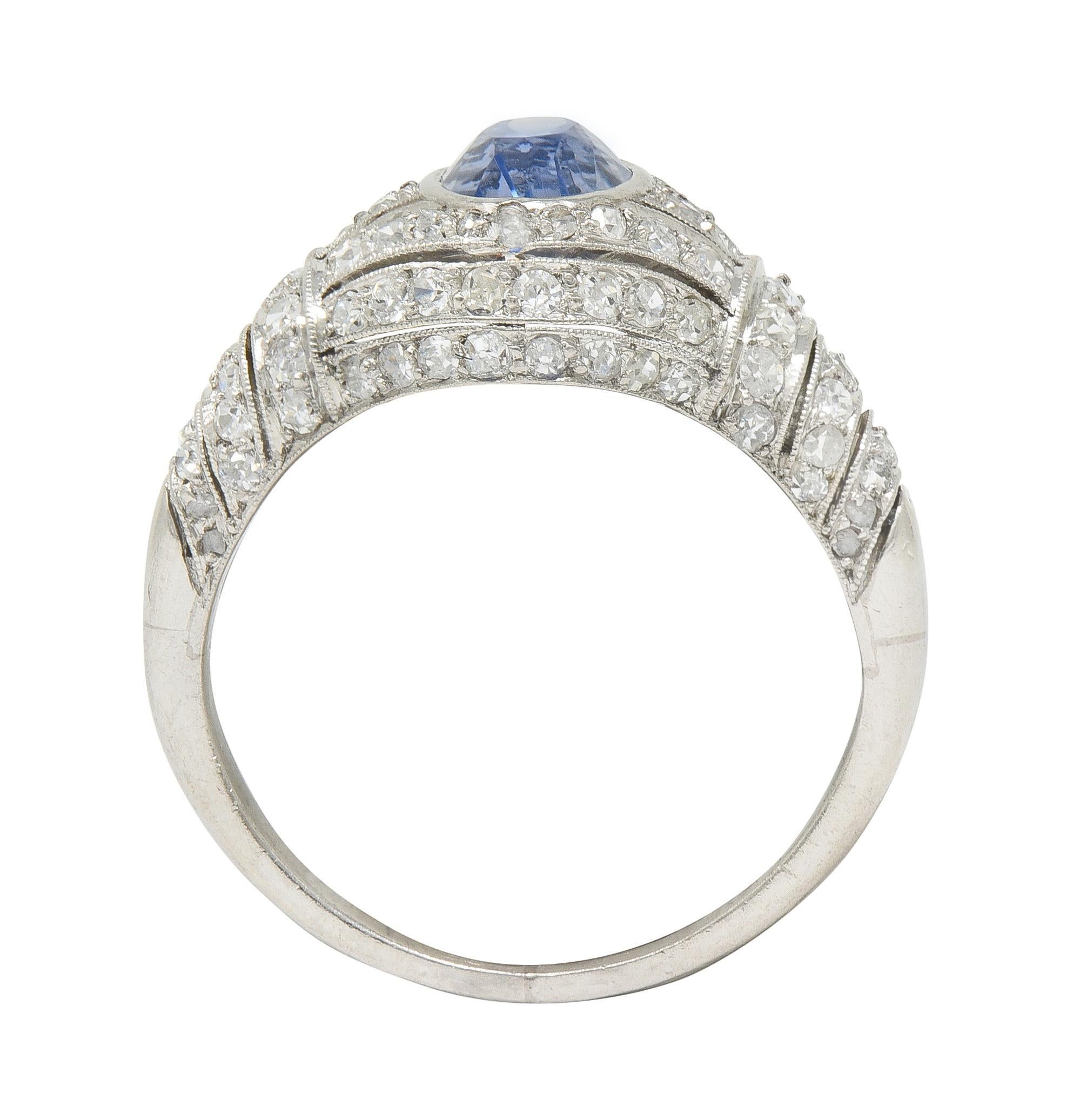 Art déco 3.00 CTW No Heat Ceylon Sapphire Diamond Platinum Bombé Ring GIA en vente 3