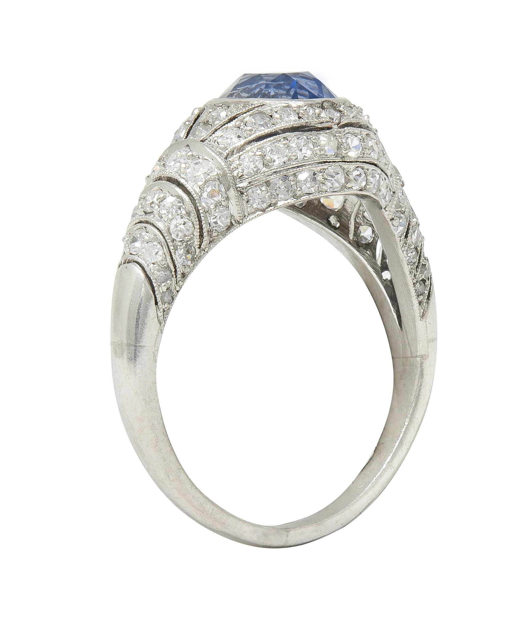 Art Deco 3.00 CTW No Heat Ceylon Sapphire Diamond Platinum Bombé Ring GIA For Sale 4