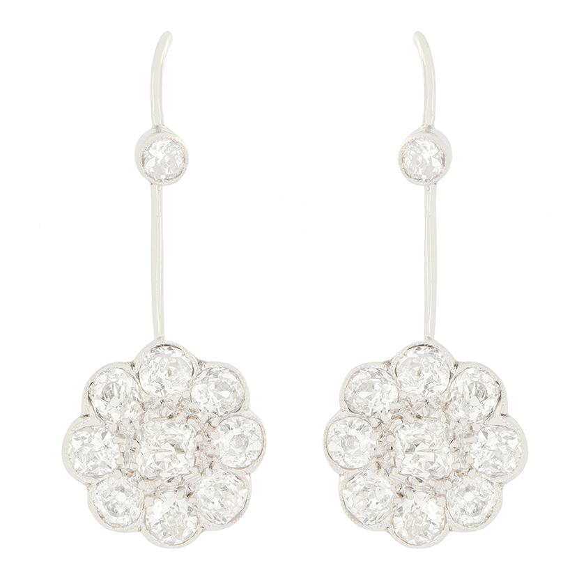 Old European Cut Art Deco 3.00ct Diamond Drop Earrings, c.1920s For Sale