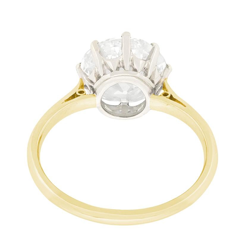 Old European Cut Art Deco 3.00ct Old Cut Diamond Solitaire Engagement Ring, c.1920s For Sale