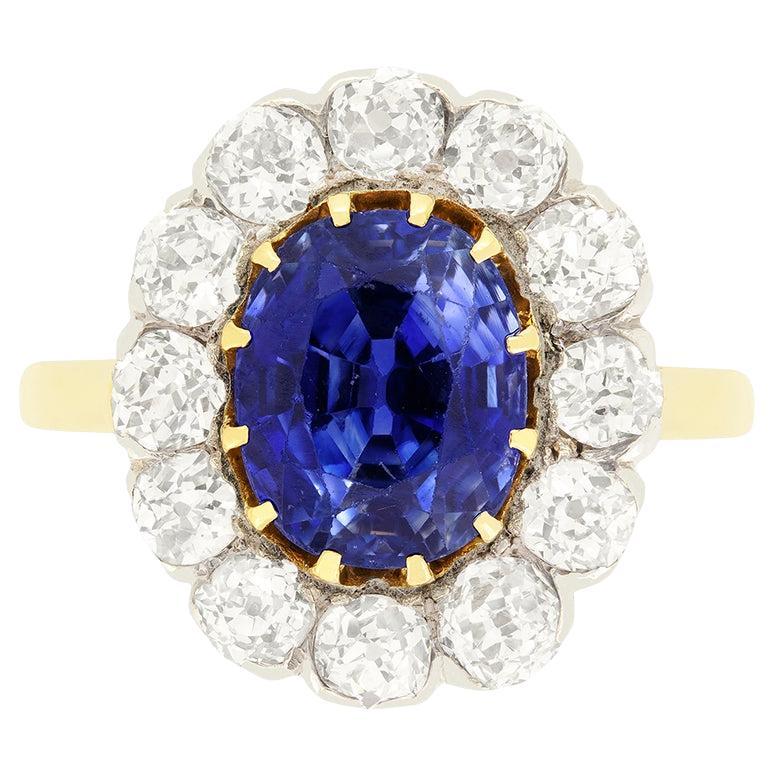 Art Deco 3.00ct Sapphire and Diamond Cluster Ring, c.1920s