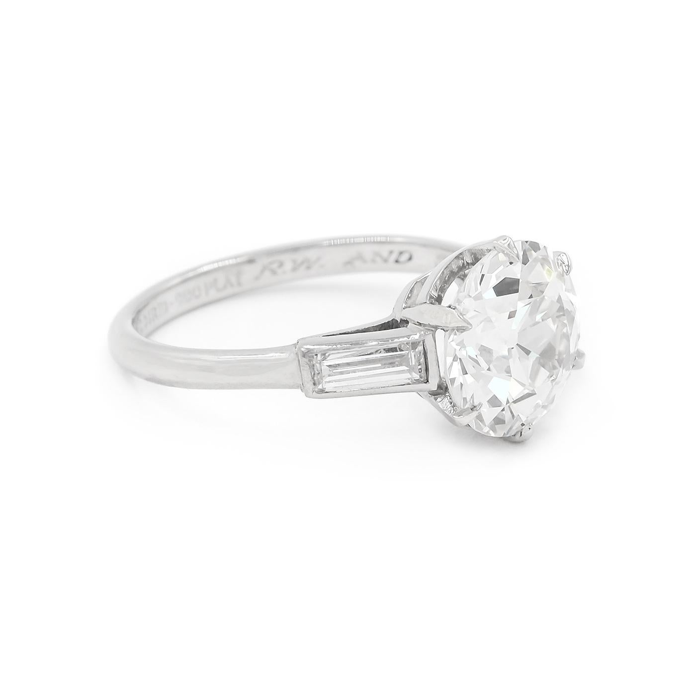 Art Deco 3.01 Carat Old European Cut Diamond Engagement Ring by Tiffany & Co. In Excellent Condition In Los Angeles, CA