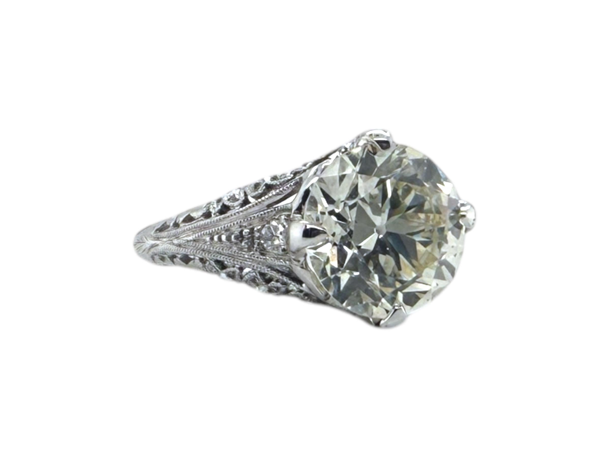 Women's Art Deco 3.01 Carat Old European Cut Diamond Platinum Engagement Ring GIA For Sale