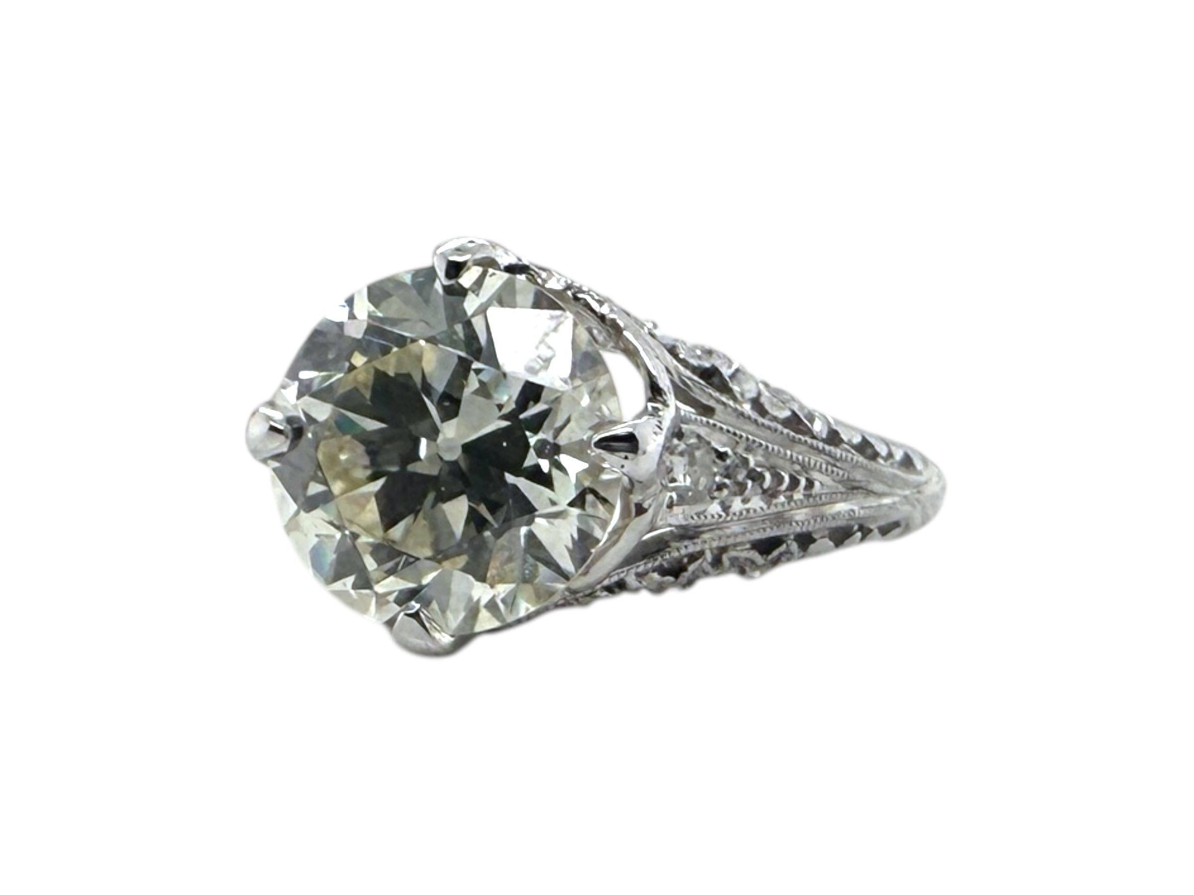 Art Deco 3.01 Carat Old European Cut Diamond Platinum Engagement Ring GIA For Sale 2