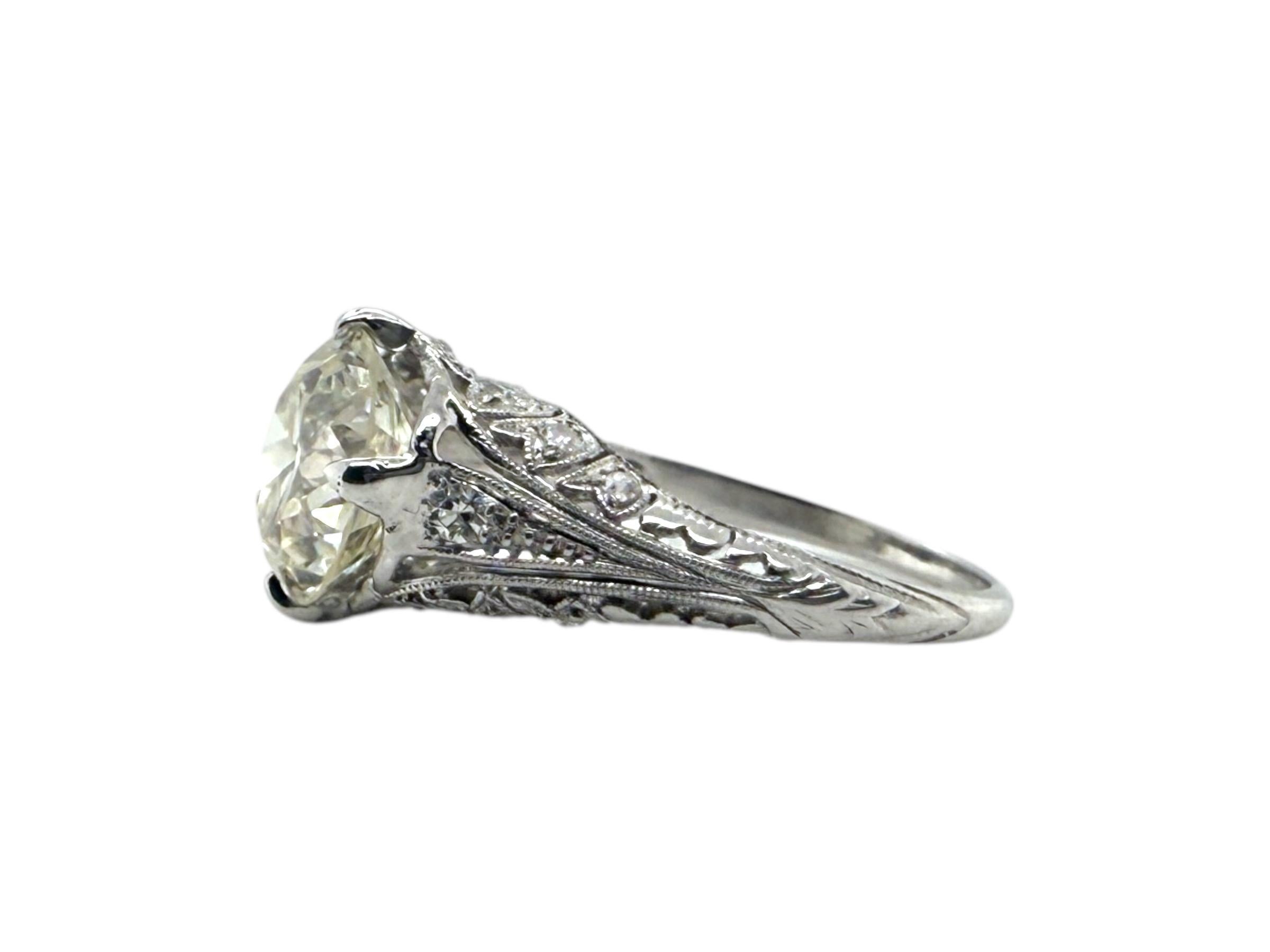 Art Deco 3.01 Carat Old European Cut Diamond Platinum Engagement Ring GIA For Sale 3