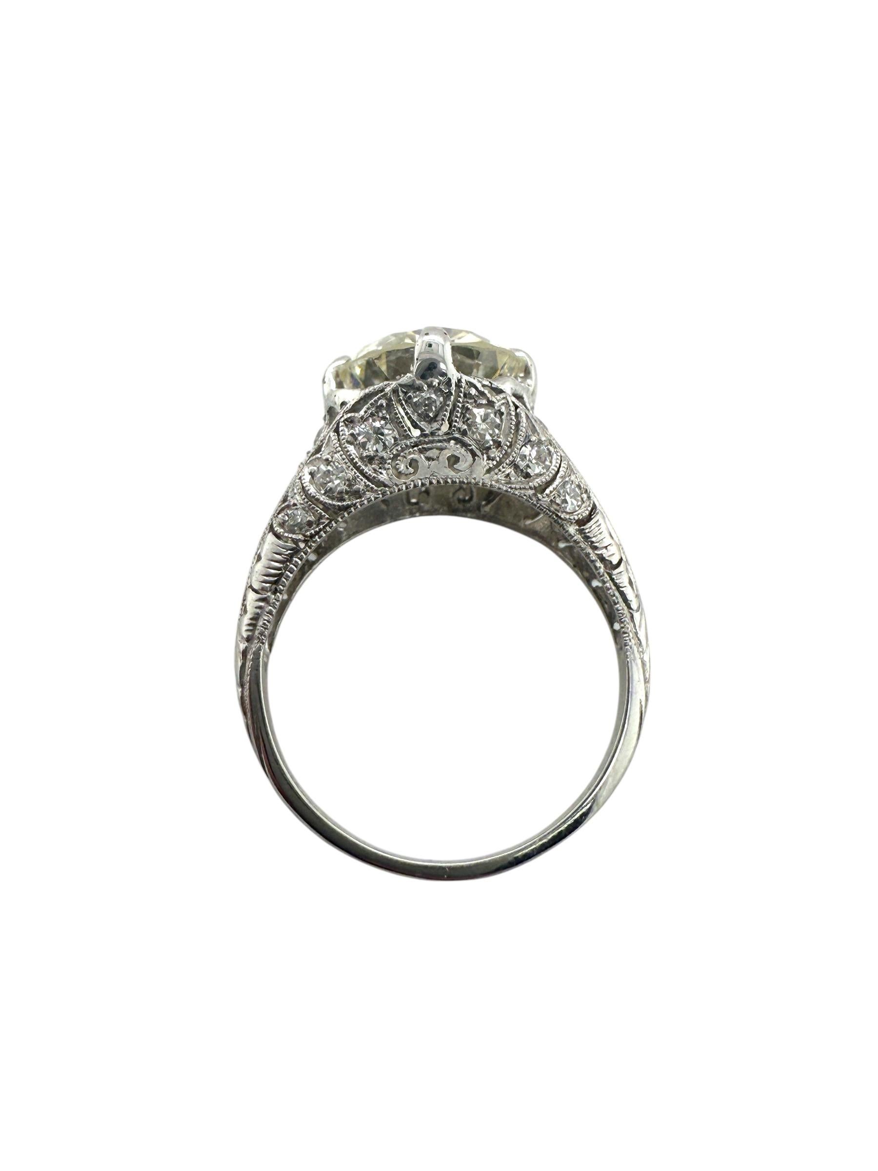Art Deco 3.01 Carat Old European Cut Diamond Platinum Engagement Ring GIA For Sale 5