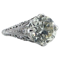 Art Decó Anillo de compromiso de platino con diamantes talla europea antigua de 3,01 quilates GIA