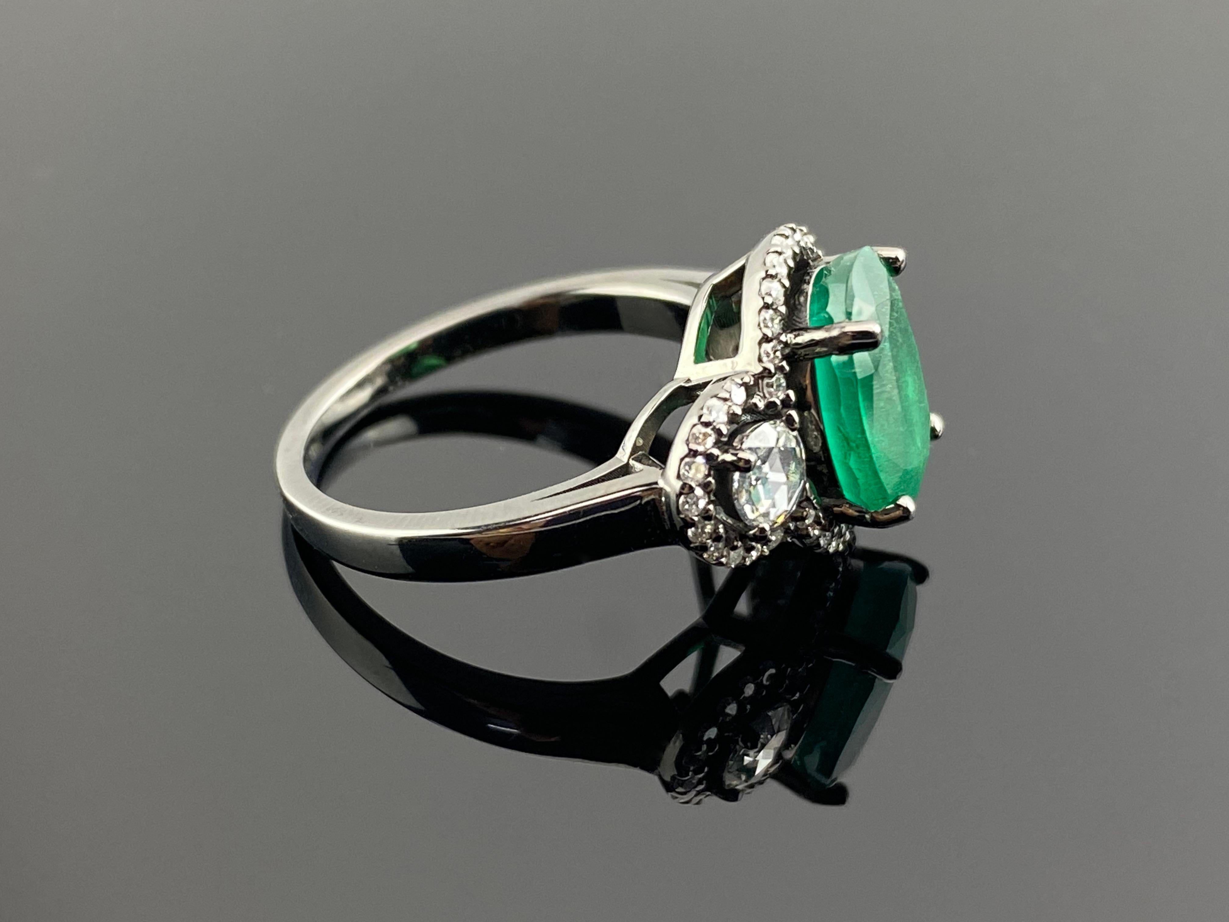 Oval Cut Art Deco 3.01 Carat Zambian Oval Emerald & Diamond Engagement Ring For Sale