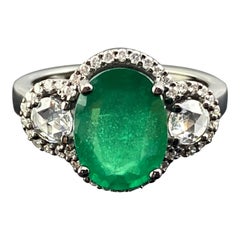 Anello di fidanzamento Art Deco con smeraldo ovale e diamante dello Zambia da 3,01 carati