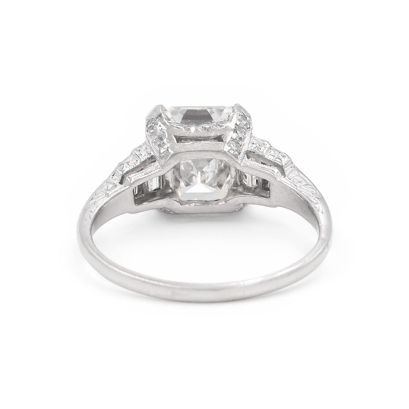 Women's Art Deco 3.02 Carat GIA Certified Emerald Cut Diamond Engagement Ring