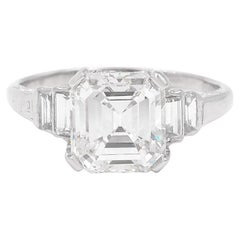 Art Deco 3.02 Carat GIA Certified Emerald Cut Diamond Engagement Ring