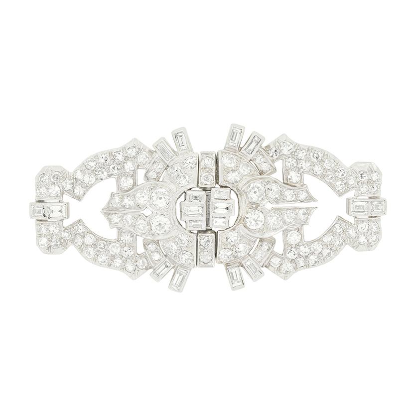 Art Deco 3.02ct Diamond Double Clip Brooch, c.1920s In Good Condition For Sale In London, GB
