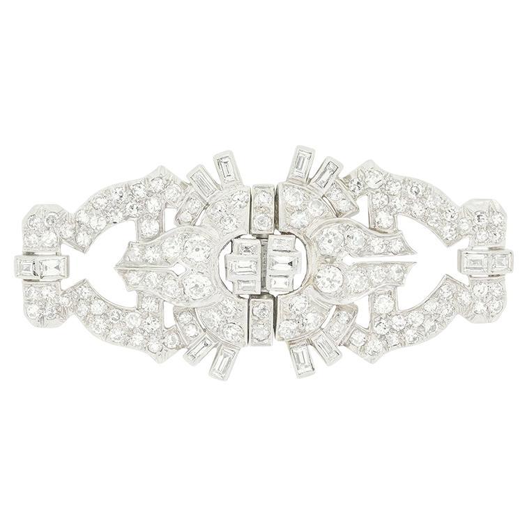 Art Deco 3.02ct Diamond Double Clip Brooch, c.1920s