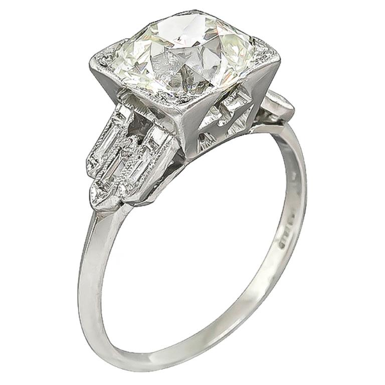 Women's or Men's Art Deco 3.03 Carat Diamond Engagement Ring