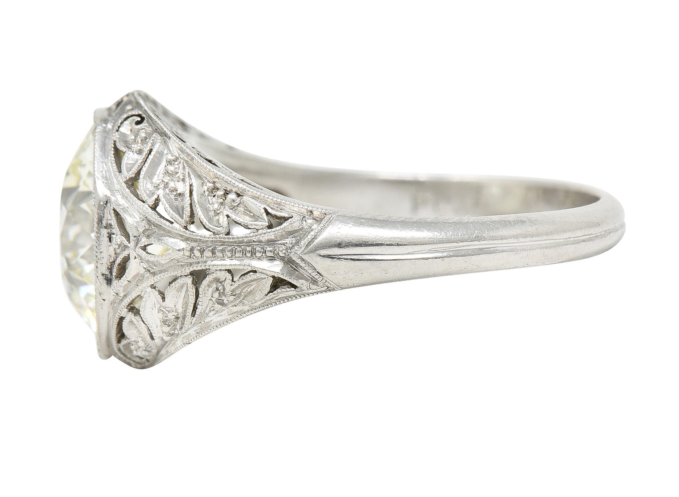 Art Deco 3.03 CTW Old European Cut Diamond Platinum Scrolling Engagement Ring For Sale 2