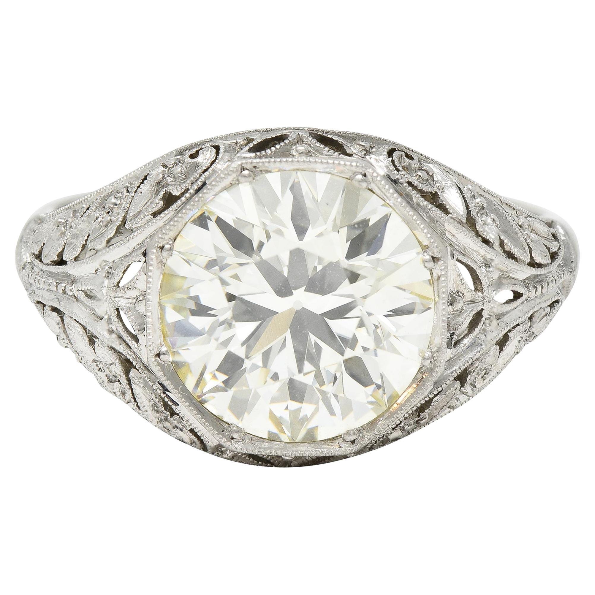 Art Deco 3.03 CTW Old European Cut Diamond Platinum Scrolling Engagement Ring