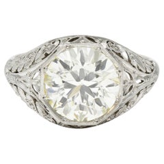 Vintage Art Deco 3.03 CTW Old European Cut Diamond Platinum Scrolling Engagement Ring