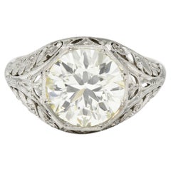 Art Deco 3.03 CTW Old European Cut Diamond Platinum Scrolling Engagement Ring