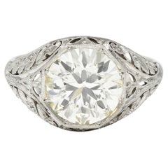 Art Deco 3.03 CTW Old European Cut Diamond Platinum Scrolling Engagement Ring