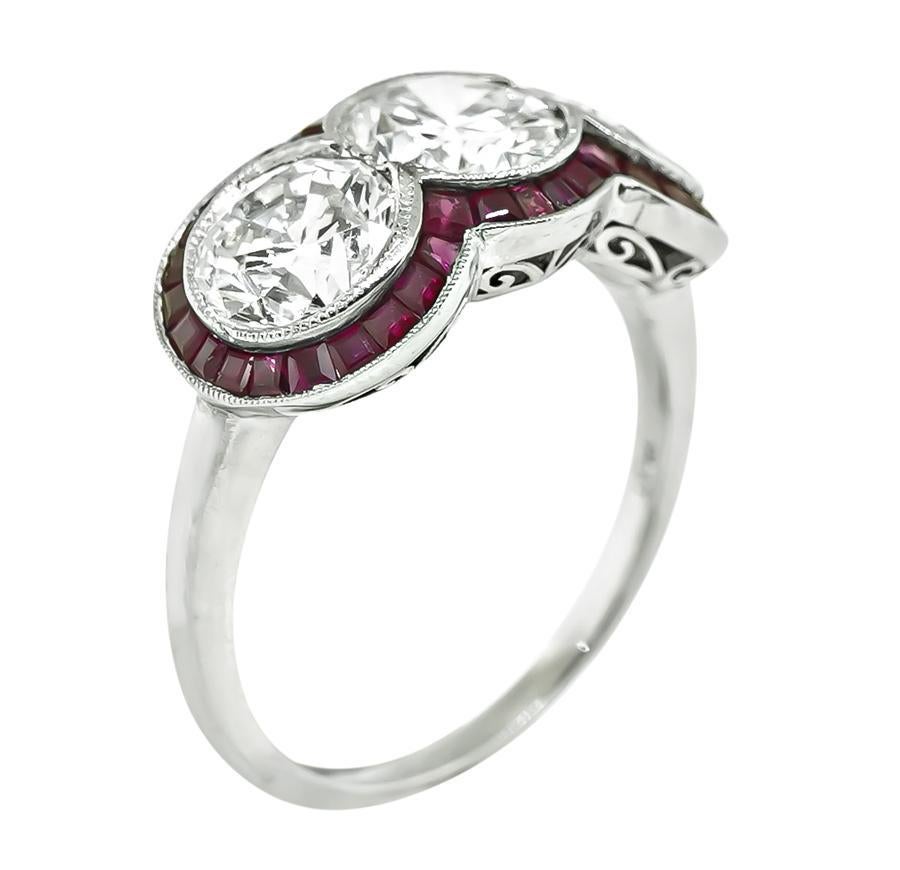 Taille ronde Bague d'anniversaire Art déco avec rubis et diamants de 3,04 carats en vente